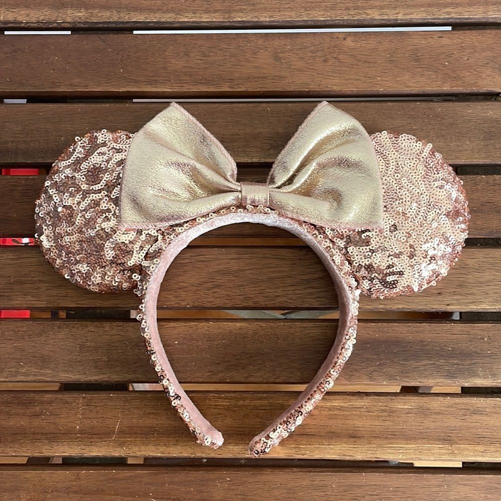 Disney Park Pink Sequin Mickey Minnie Mouse Ears Headband with Bow